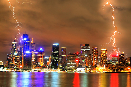 lightning striking on buildings